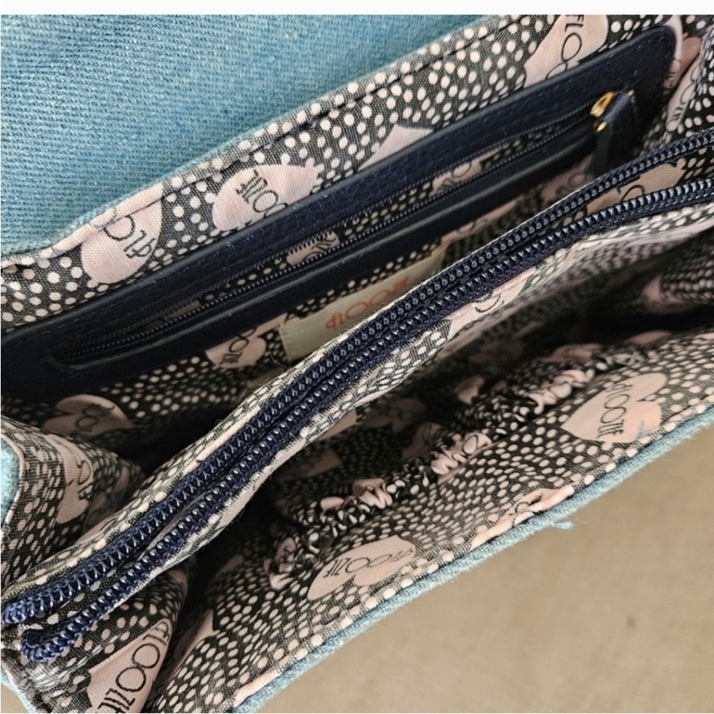 Floozie crossbody bag by Frost French blue denim jean embroidered floral - Picture 9 of 13
